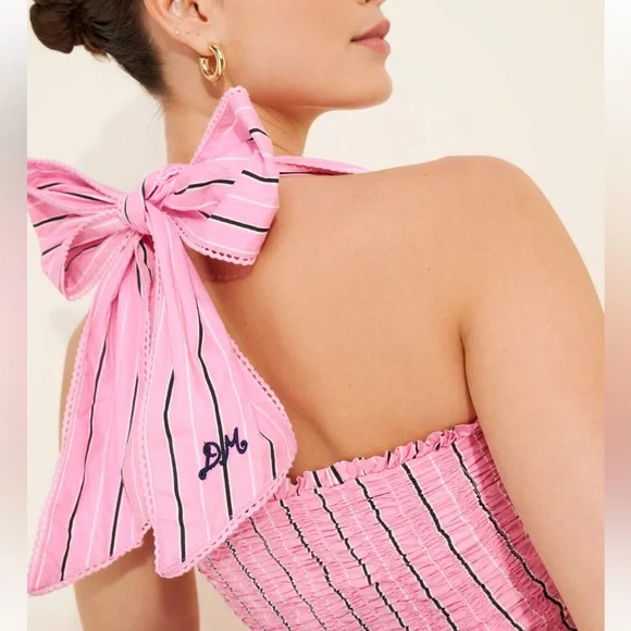 DAMSON MADDER Mia Midi Dress in Pink Stripe Bow Tie UK 10 US 6 - Picture 3 of 11